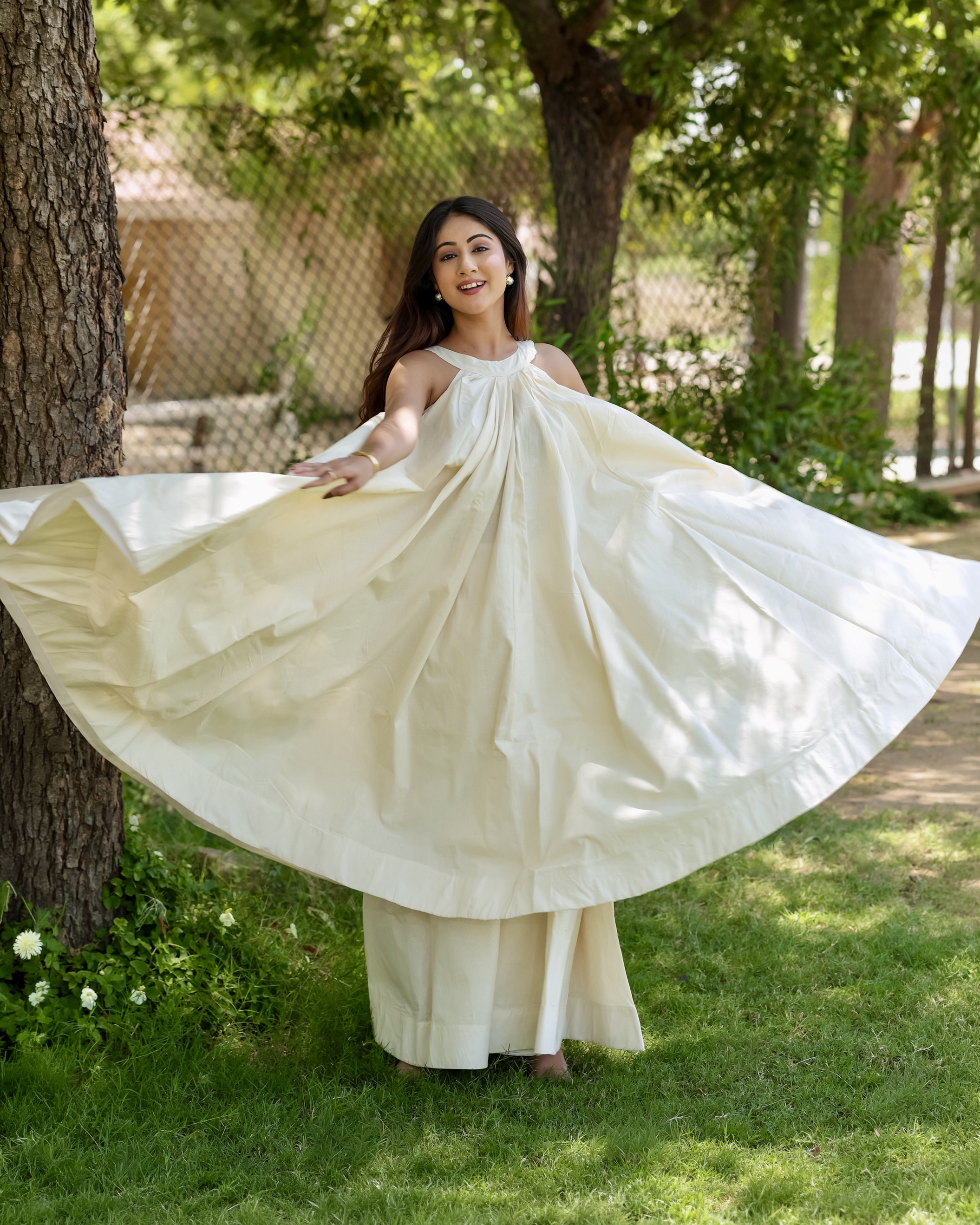 Elegant Ivory Flared Kurti Set with Palazzo🤍🕊️ thumbnail 6