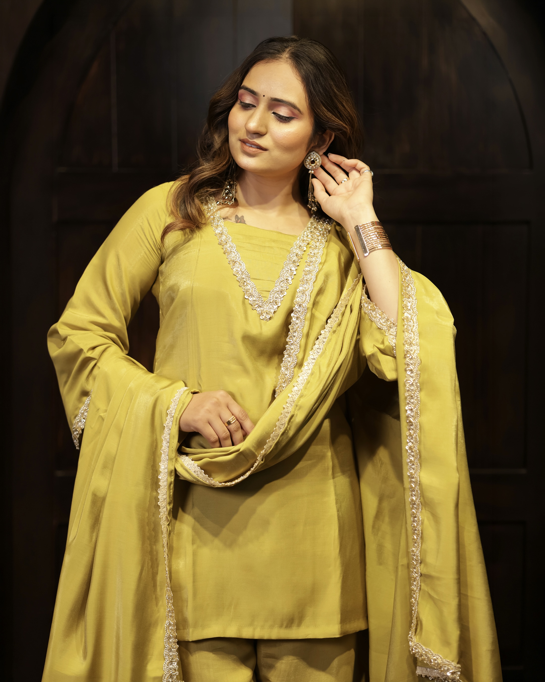 Mustard Yellow Kurta Palazzo Set with Dupatta💛 thumbnail 2