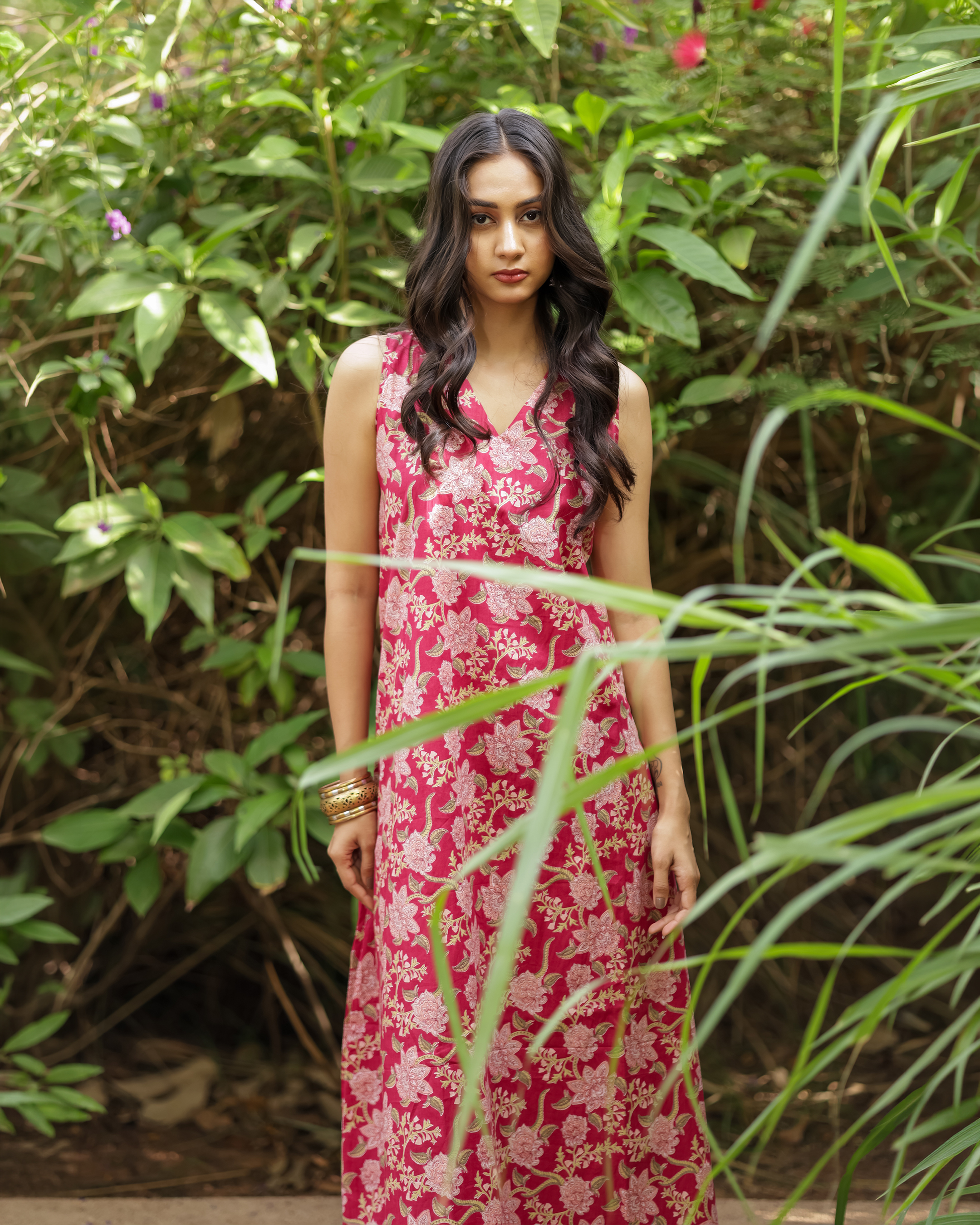 Pink Floral Printed A-Line Maxi Dress thumbnail 3