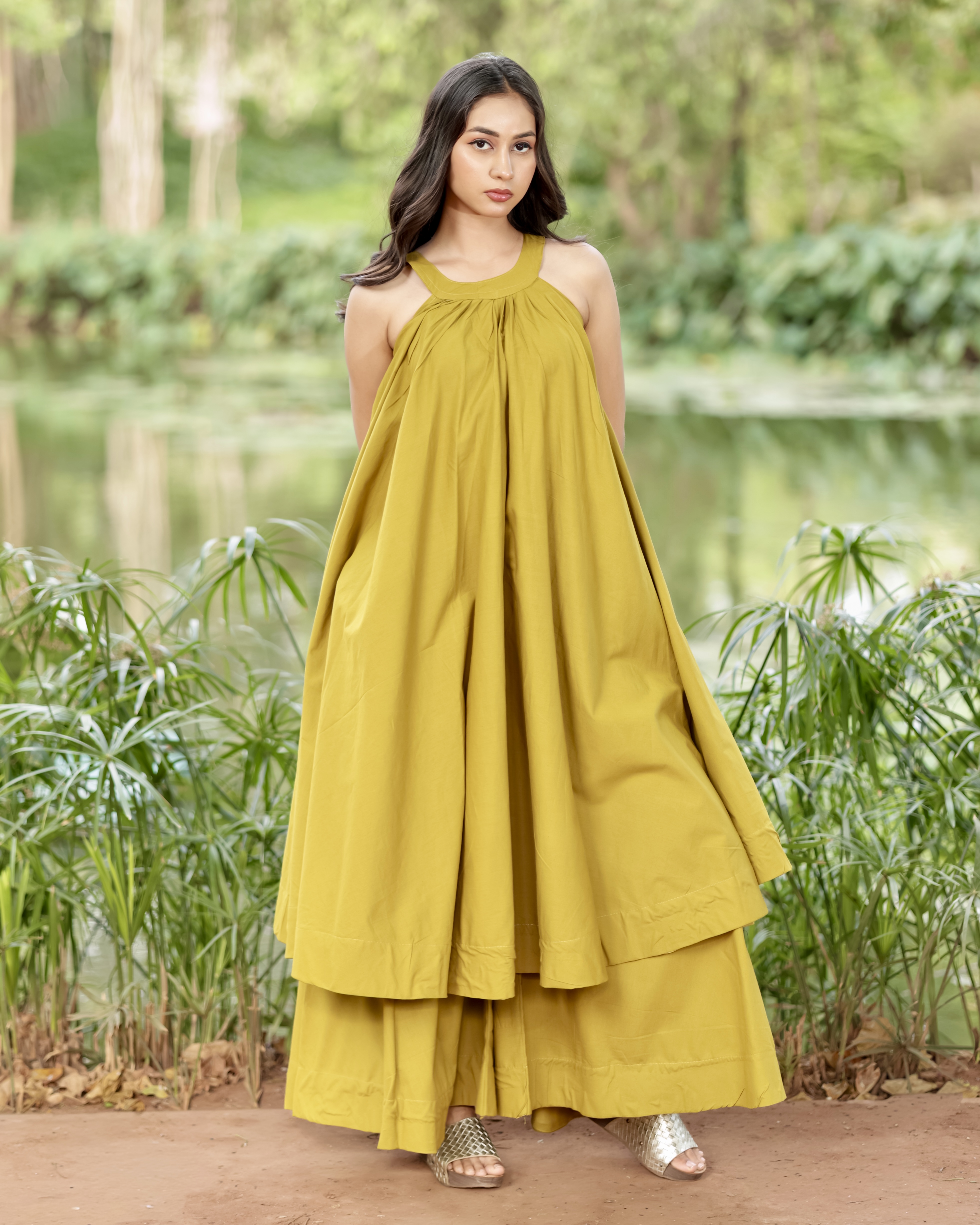 Mustard Yellow Flowy Designer Kurti Sets ✨