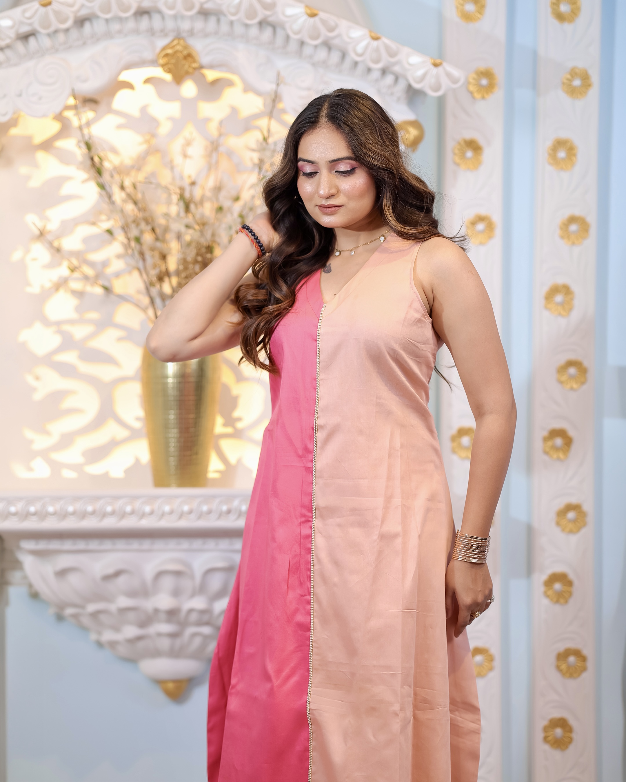 Elegant Dual Tone Maxi Dress – Pink & Peach Summer Collection🩷 thumbnail 4